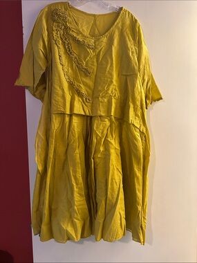 Yellow cotton ruffled layer midi dress
